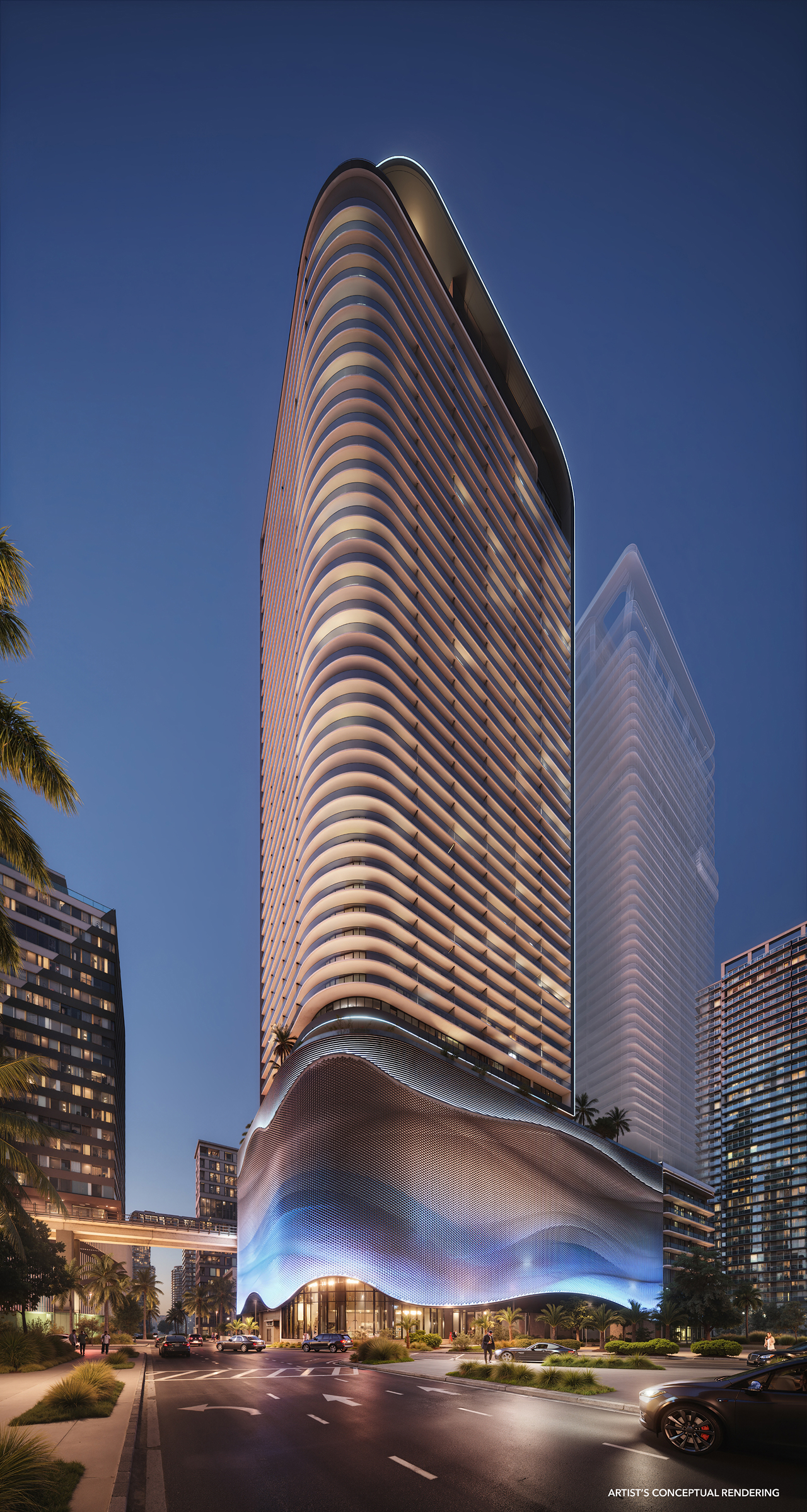 The Standard Residences Brickell iluminado de noche