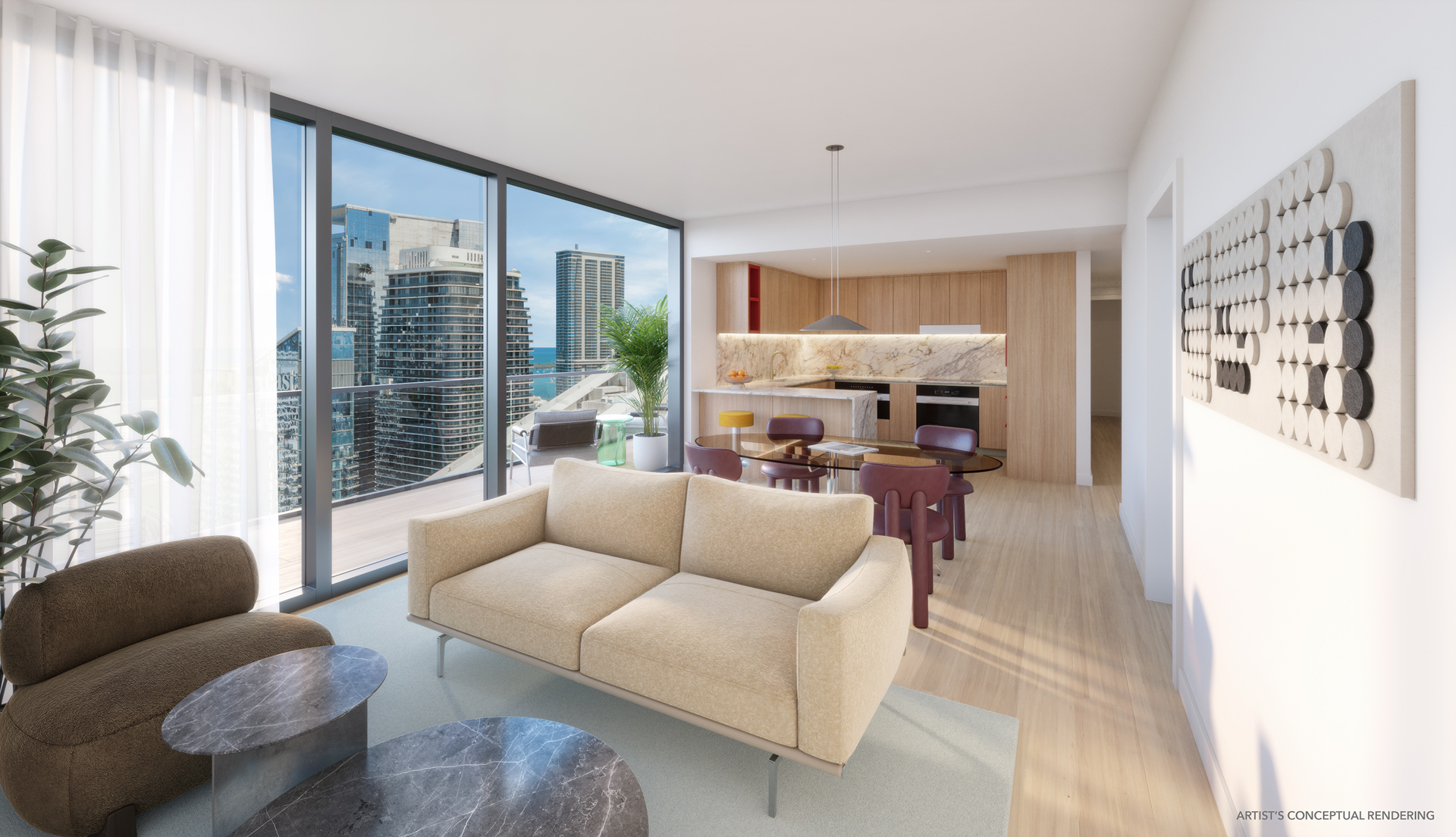 Sala de una residencia de The Standard Brickell